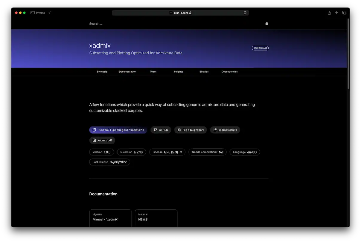 Screenshot of the CRAN/E 2.0 start page